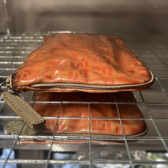 Fendi Zucco Zucchino Orange Peach Clear Coated Canvas Zip Pouch Clutch Bag - Picture 3 of 12